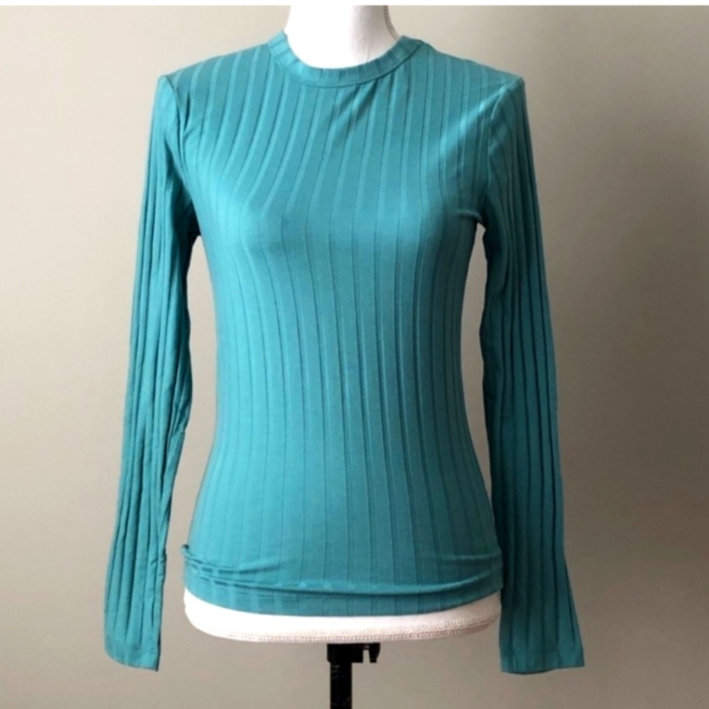 Teal Ribbed Long Sleeve Top